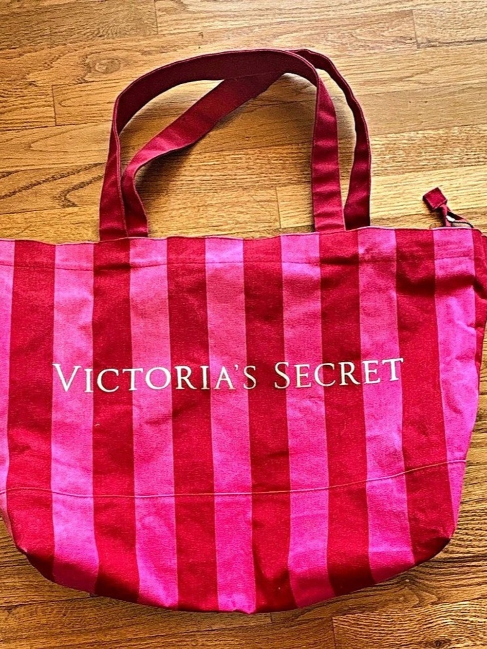 Victoria's Secret Heritage Stripe Canvas Tote Bag Pink & Red